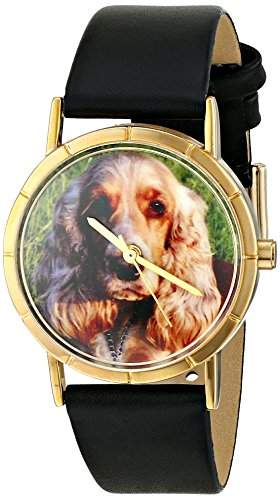 Whimsical Watches Unisex-Armbanduhr Cocker Spaniel Black Leather And Goldtone Photo Watch #P0130027 Analog Leder Mehrfarbig P-0130027