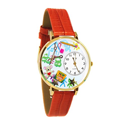 Preschool Teacher rot Leder und goldfarbenes Armbanduhr wg g0640003