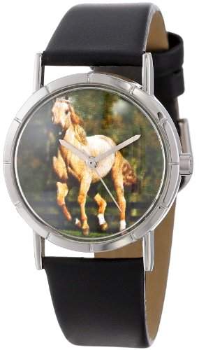 Drollige Uhren Quarter Horse Leder, Schwarzsilberfarben, Unisex Armbanduhr Analog Leder R-0110030