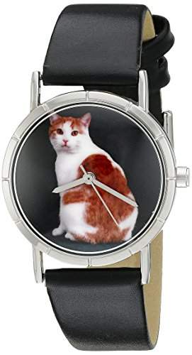 Skurril Uhren Manx Cat schwarzem Leder und Silvertone Foto Unisex Quarzuhr mit weissem Zifferblatt Analog-Anzeige und-Lederband r-0120045