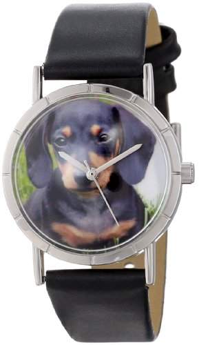 Whimsical Watches Unisex-Armbanduhr Dachshund Black Leather And Silvertone Photo Watch #R0130034 Analog Leder Mehrfarbig R-0130034