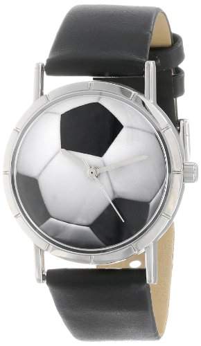 Drollige Uhren Soccer Lover, Schwarzsilberfarben, Unisex Armbanduhr Analog Leder R-0840007