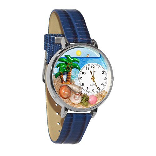 Palm Tree Royal Blau Leder und Silvertone Armbanduhr wg u1212001