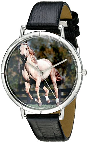 Skurril Uhren Quarter Horse schwarzem Leder und Silvertone Foto Unisex Quarzuhr mit weissem Zifferblatt Analog Anzeige und Lederband t 0110030