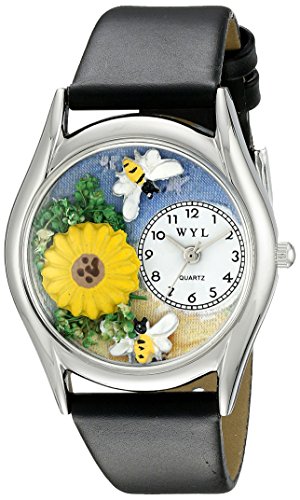 Drollige Uhren Sunflower schwarz Leder Silvertone Unisex Quartz Uhr mit weissem Zifferblatt Analog Anzeige und S 1211002 Mehrfarbige Lederband