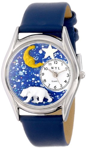 Drollige Uhren Eisbaer Royal Blau Leder Silvertone Unisex Quartz Uhr mit weissem Zifferblatt Analog Anzeige und S 0150014 Mehrfarbige Lederband