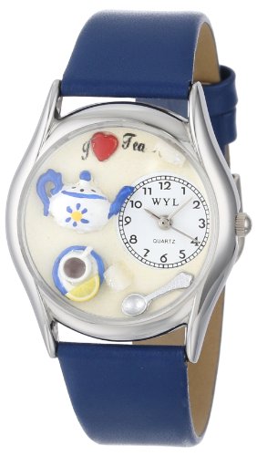 Drollige Uhren Tea Lover Royal Blau Leder Silvertone Unisex Quartz Uhr mit weissem Zifferblatt Analog Anzeige und S 0310010 Mehrfarbige Lederband