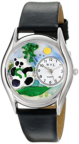 Drollige Uhren Pandabaer schwarz Leder Silvertone Unisex Quartz Uhr mit weissem Zifferblatt Analog Anzeige und S 0150001 Mehrfarbige Lederband