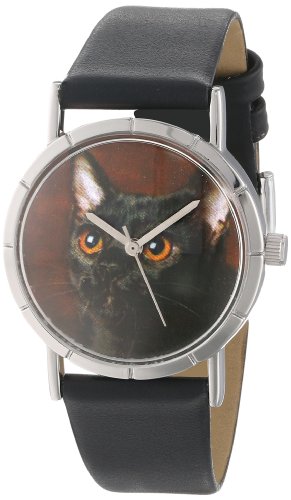 Skurrile Katze Uhren Schwarz silberfarben Unisex Armbanduhr Analog Leder R 0120037