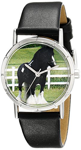 Drollige Uhren Tinker Pferd Horse Leder Schwarz silberfarben Unisex Quartz Uhr mit weissem Zifferblatt Analog Anzeige und R 0110026 Mehrfarbige Lederband