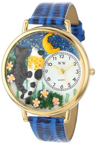 Whimsical Watches Unisex-Armbanduhr Cats Night Out Royal Blue Leather And Goldtone Watch #G0120009 Analog Leder Mehrfarbig G-0120009