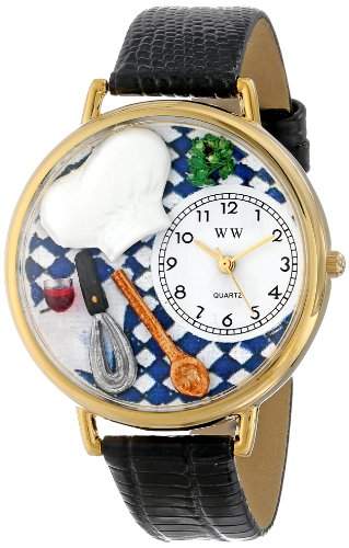 Whimsical Watches Unisex-Armbanduhr Chef Black Skin Leather And Goldtone Watch #G0310002 Analog Leder Mehrfarbig G-0310002