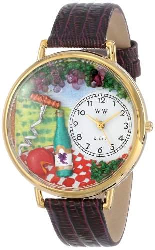 Whimsical Watches Unisex-Armbanduhr Wine & Cheese Purple Leather And Goldtone Watch #G0310010 Analog Leder Mehrfarbig G-0310010