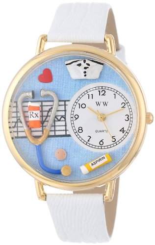 Whimsical Watches Unisex-Armbanduhr Nurse Blue White Leather And Goldtone Watch #G0620013 Analog Leder mehrfarbig G-0620013