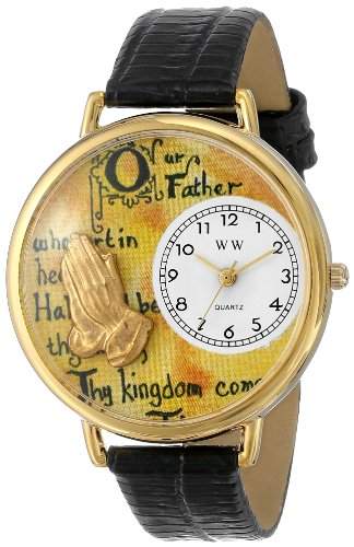 Whimsical Watches Unisex-Armbanduhr Lords Prayer Black Skin Leather And Goldtone Watch #G0710011 Analog Leder mehrfarbig G-0710011
