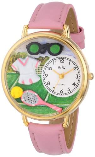 Whimsical Watches Unisex-Armbanduhr Tennis Female Pink Leather And Goldtone Watch #G0810008 Analog Leder mehrfarbig G-0810008