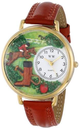 Whimsical Watches Unisex-Armbanduhr Horse Competition Tan Leather And Goldtone Watch #G0810020 Analog Leder Mehrfarbig G-0810020
