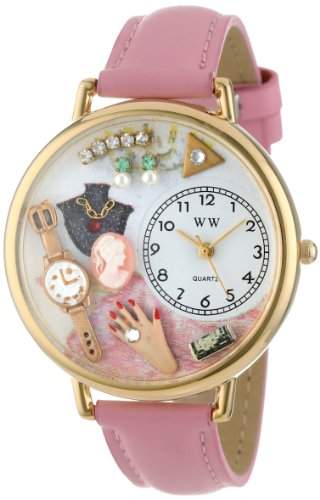 Whimsical Watches Unisex-Armbanduhr Jewelry Lover Pink Pink Leather And Goldtone Watch #G0910014 Analog Leder Mehrfarbig G-0910014