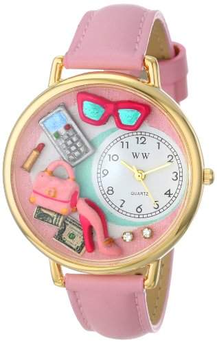 Whimsical Watches Unisex-Armbanduhr Shopper Mom Pink Leather And Goldtone Watch #G1010008 Analog Leder mehrfarbig G-1010008