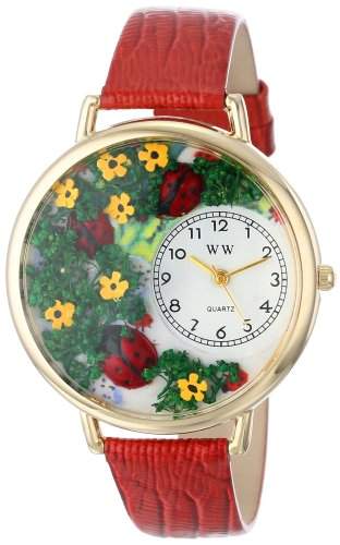 Whimsical Watches Unisex-Armbanduhr Ladybugs Red Leather And Goldtone Watch #G1210004 Analog Leder mehrfarbig G-1210004