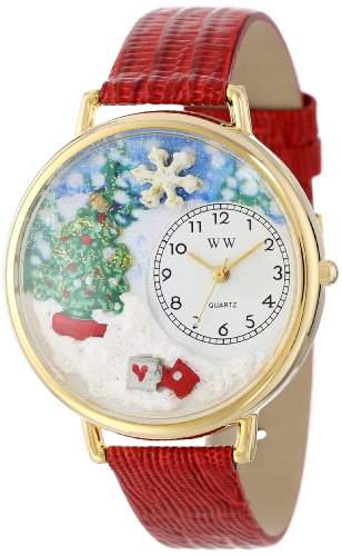 Whimsical Watches Unisex-Armbanduhr Christmas Tree Red Leather And Goldtone Watch #G1220002 Analog Leder Mehrfarbig G-1220002