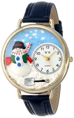 Whimsical Watches Unisex-Armbanduhr Christmas Snowman Red Leather And Goldtone Watch #G1220008 Analog Leder Mehrfarbig G-1220008