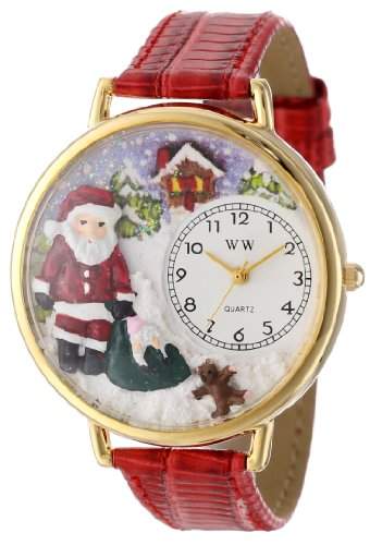 Whimsical Watches Unisex-Armbanduhr Christmas Santa Claus Red Leather And Goldtone Watch #G1220009 Analog Leder mehrfarbig G-1220009