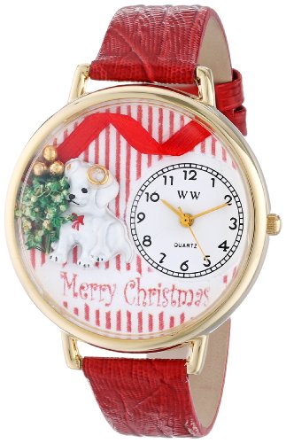 Whimsical Watches Unisex Armbanduhr Christmas Puppy Red Leather And Goldtone Watch G1220017 Analog Leder mehrfarbig G 1220017