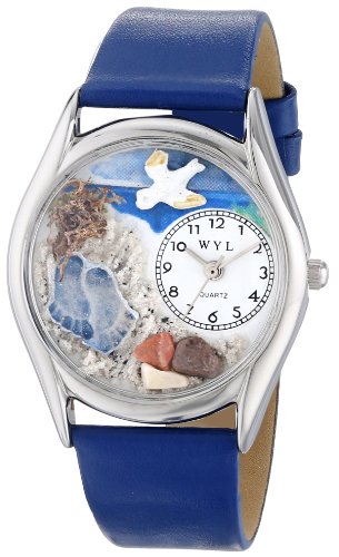 Whimsical Watches Unisex Armbanduhr Footprints Royal Blue Leather And Silvertone Watch S0710011 Analog Leder mehrfarbig S 0710011