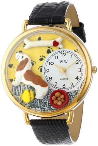 Whimsical Watches Unisex Armbanduhr Basset Hound Black Skin Leather And Goldtone Watch G0130078 Analog Leder mehrfarbig G 0130078