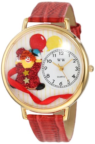 Whimsical Watches Unisex Armbanduhr Happy Red Clown Red Leather And Goldtone Watch G0210003 Analog Leder mehrfarbig G 0210003