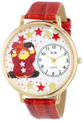 Whimsical Watches Unisex Armbanduhr Red Star Clown Red Leather And Goldtone Watch G0210008 Analog Leder mehrfarbig G 0210008