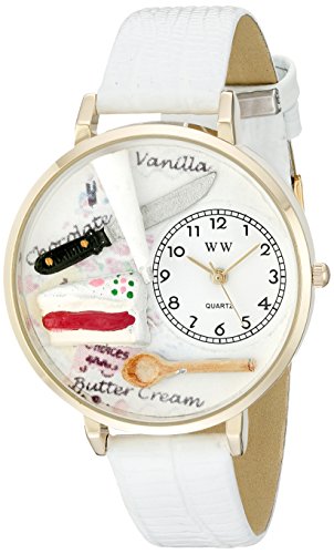 Whimsical Watches Unisex Armbanduhr Pastries White Leather And Goldtone Watch G0310012 Analog Leder mehrfarbig G 0310012