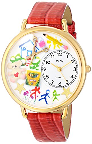 Whimsical Watches Unisex Armbanduhr Preschool Teacher Red Leather And Goldtone Watch G0640003 Analog Leder Mehrfarbig G 0640003