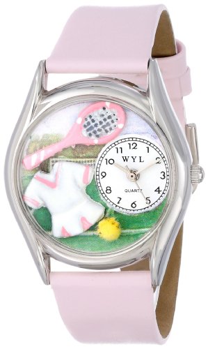 Whimsical Watches Unisex Armbanduhr Tennis Female Pink Leather And Silvertone Watch S0810015 Analog Leder mehrfarbig S 0810015