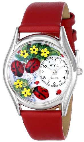 Whimsical Watches Unisex Armbanduhr Ladybugs Red Leather And Silvertone Watch S1210004 Analog Leder Mehrfarbig S 1210004