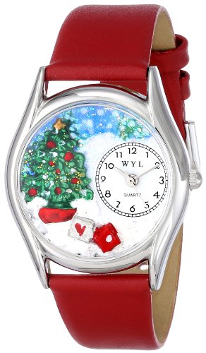 Whimsical Watches Unisex Armbanduhr Christmas Tree Red Leather And Silvertone Watch S1220001 Analog Leder Mehrfarbig S 1220001