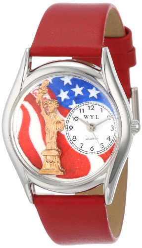 Whimsical Watches Unisex Armbanduhr July 4th Patriotic Red Leather And Silvertone Watch S1228001 Analog Leder mehrfarbig S 1228001