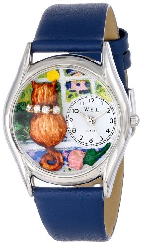 Whimsical Watches Unisex Armbanduhr Aristo Cat Royal Blue Leather And Silvertone Watch S0120007 Analog Leder mehrfarbig S 0120007