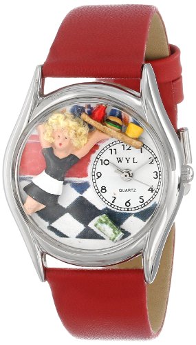 Whimsical Watches Unisex Armbanduhr Waitress Red Leather And Silvertone Watch S0630013 Analog Leder mehrfarbig S 0630013