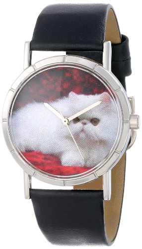 Whimsical Watches Unisex Armbanduhr Persian Cat Black Leather And Silvertone Photo Watch R0120025 Analog Leder mehrfarbig R 0120025