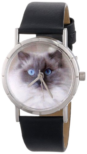 Whimsical Watches Unisex Armbanduhr Ragdoll Cat Black Leather And Silvertone Photo Watch R0120049 Analog Leder mehrfarbig R 0120049
