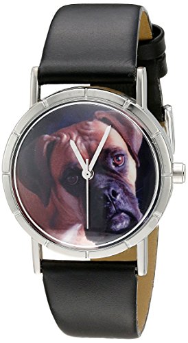 Whimsical Watches Unisex Armbanduhr Boxer Black Leather And Silvertone Photo Watch R0130014 Analog Leder mehrfarbig R 0130014