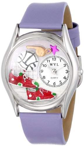 Drollige Uhren Volleyball Lavendel Leder und Silvertone Unisex Armbanduhr Analog Leder S-0820021