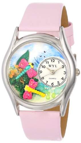 Drollige Uhren Libelle Pink und silberfarben Unisex Armbanduhr Analog Leder S-1210007