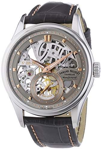 Armand Nicolet Herren Mechanische Armbanduhr mit grauem Zifferblatt Analog-Anzeige und grau Lederband 9620s-gl-p713gr2