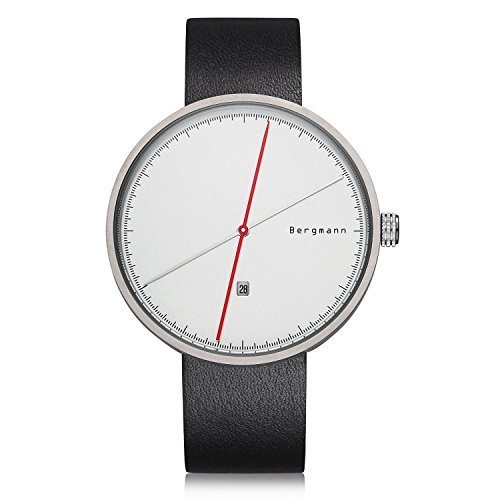 Bergmann Red Dot Award Designer Herren Fashion Uhr Silber Fall Schwarz Leder weiss Zifferblatt Datum Cool Armbanduhr