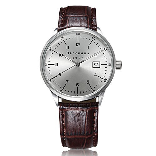 Bergmann Marke Vintage Leder braun Classic Handgelenk Uhren mit Datum