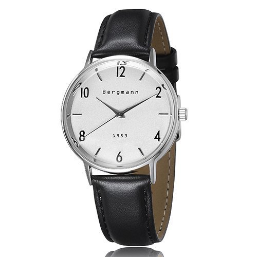 Bergmann Marke Vintage Weiss Zifferblatt schwarz Leder Armbanduhr Classic 1953