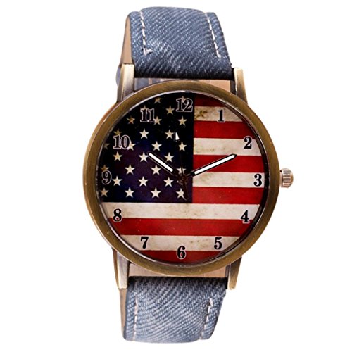 Sunnywill Mode Amerikanische Flagge Muster Leder Band Analog Quarz Vogue Armbanduhren fuer unnisex